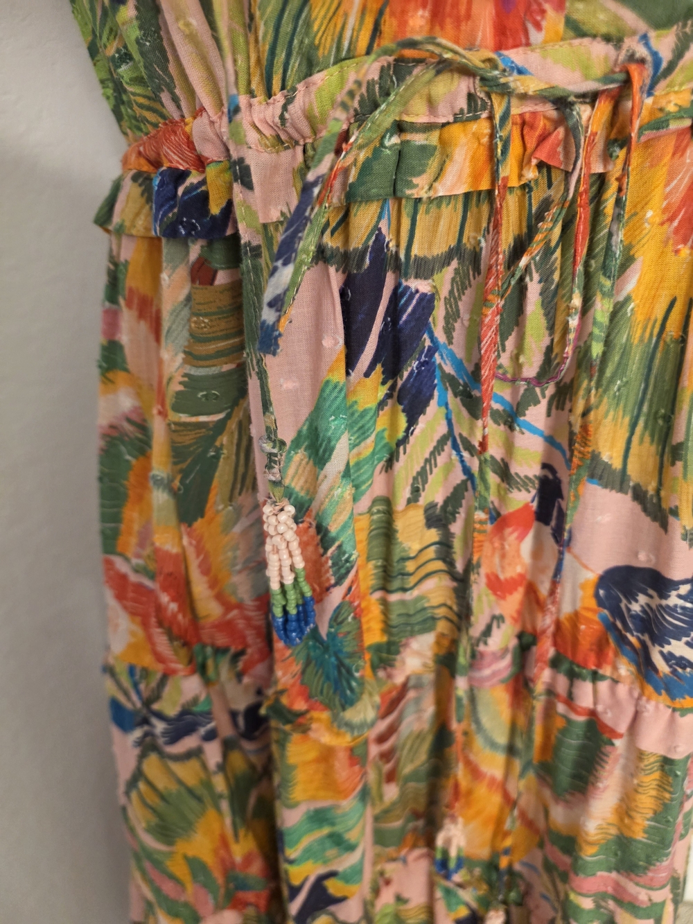 FARM Rio Tropical Bird Ruffle Tiered Maxi Dress Pink Size M - Picture 6 of 6